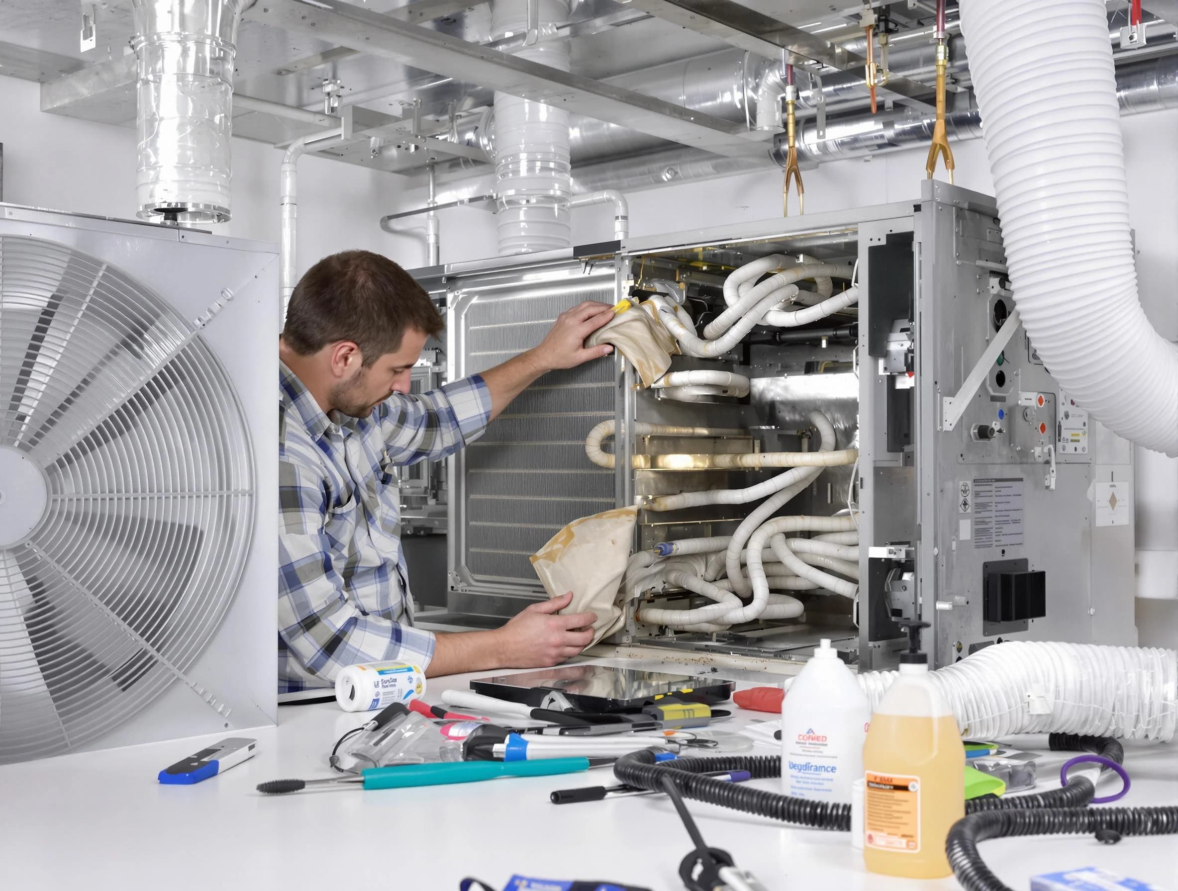 Stoughton Air Duct Cleaning specialist performing precision AC coil cleaning in Stoughton