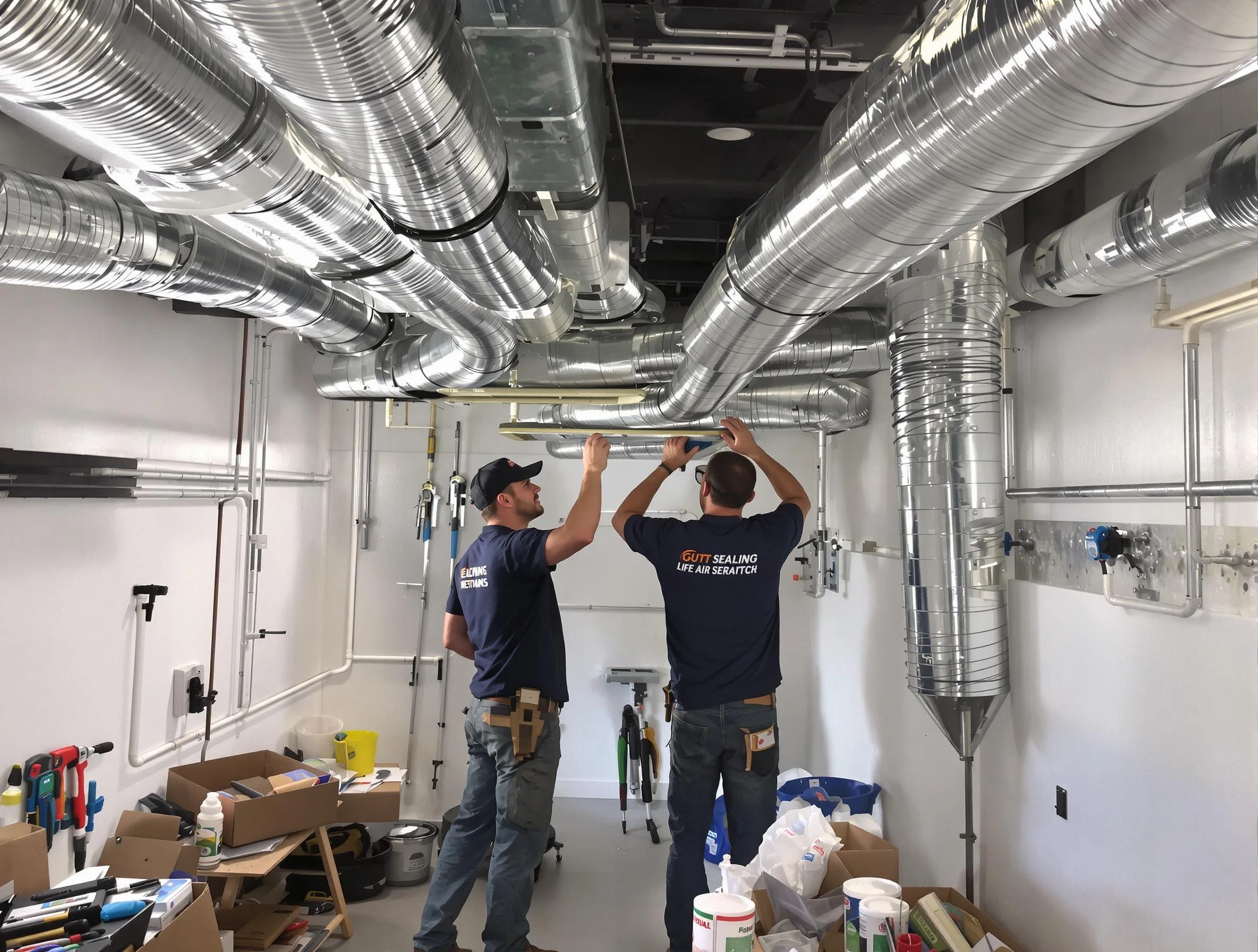 Stoughton Air Duct Cleaning technician applying professional duct sealing solutions in Stoughton