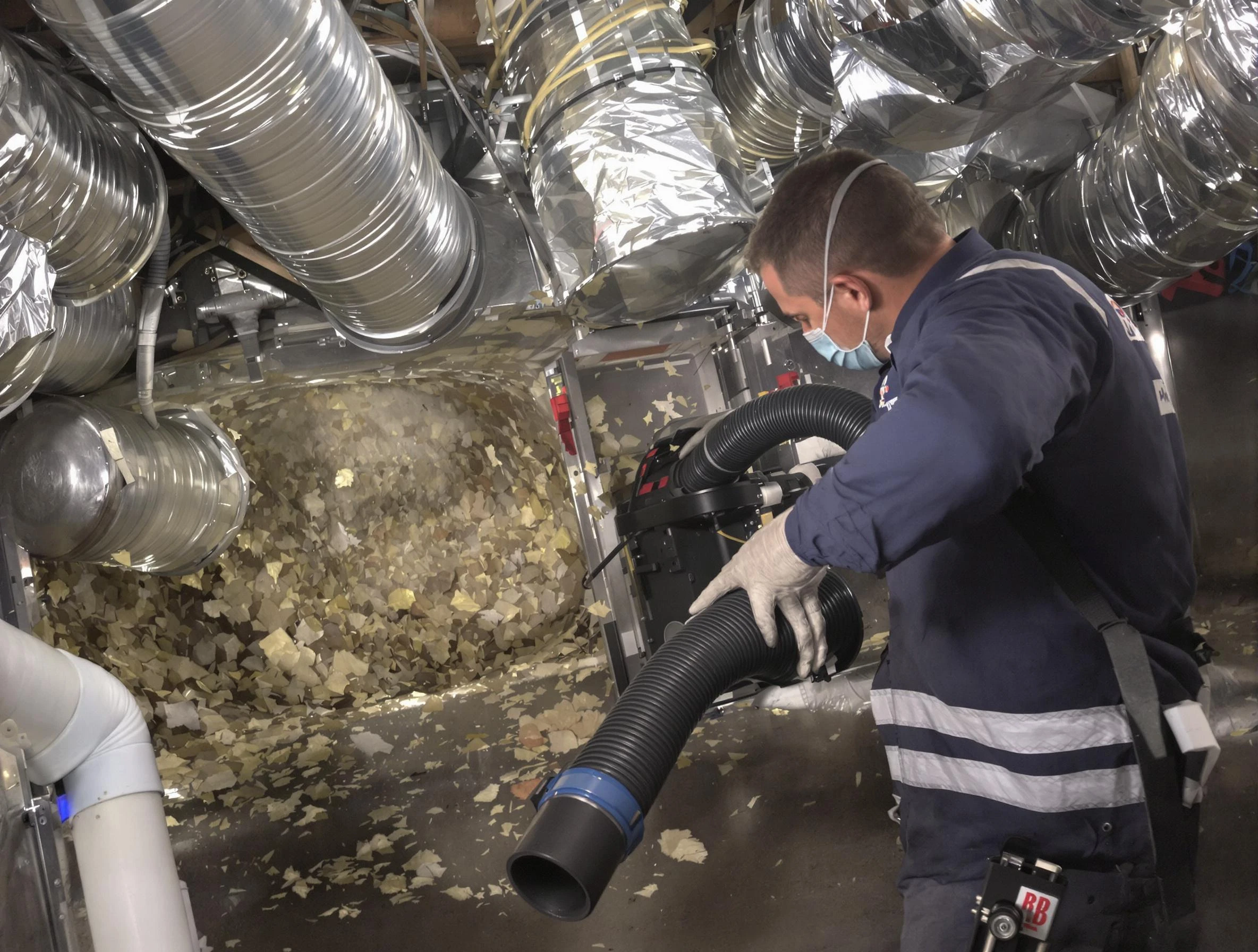 Stoughton Air Duct Cleaning specialist operating negative pressure cleaning equipment for thorough duct maintenance in Stoughton